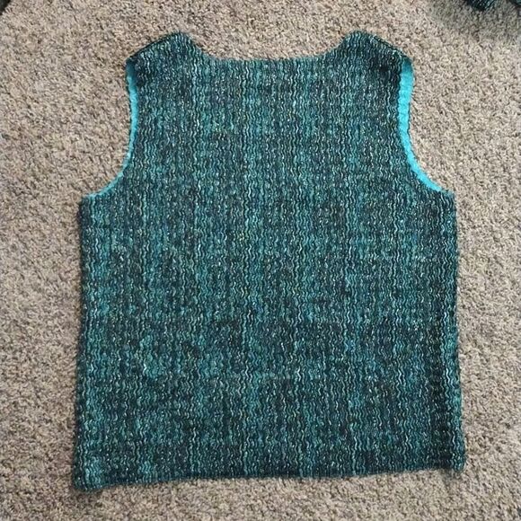 Women's Stretchy Popcorn Texture Reversible Tank & Button up Jacket Dark Teal - Picture 10 of 12